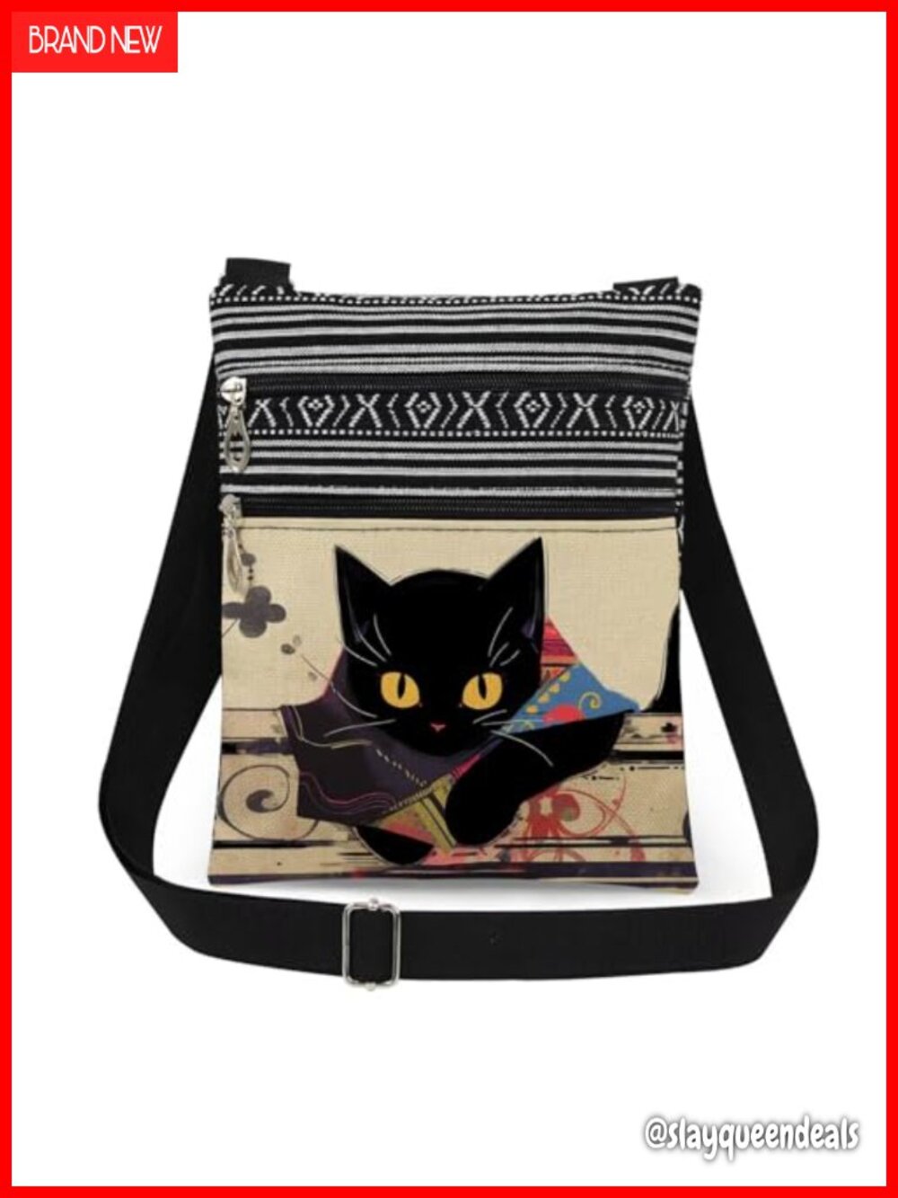 Cat Print Crossbody Bag Polyester Adjustable Strap Sling Purse Travel Gift